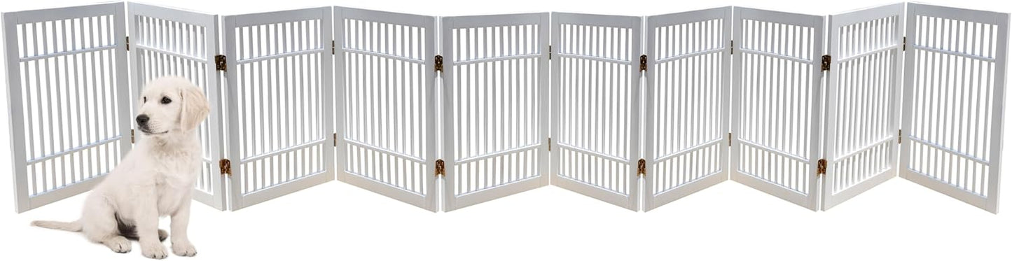 Pet Dog Gate Strong and Durable Freestanding Folding Acacia Hardwood Portable Wooden Fence Indoors or Outdoors by Urnporium (White Pet Gate, 10 Panel 24" Tall)-VerdiqueGarden