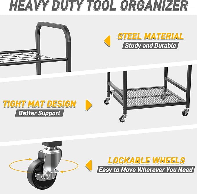 Ultrawall Garden Tool Organizer Stand, Yard Tool Storage Rack with Lockable Wheels, Garage Tool Storage for Rake, Brooms, Indoor & Outdoor Use-VerdiqueGarden