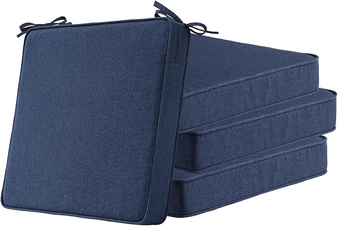 Sunbrella Square Corner Seat Cushions, 18.5" x 16" x 3", Set of 4, Indoor Outdoor Water Repellent Universal Chair Pads with Ties for Patio Furniture, Garden Dining Chairs, Specrtum Indigo-VerdiqueGarden