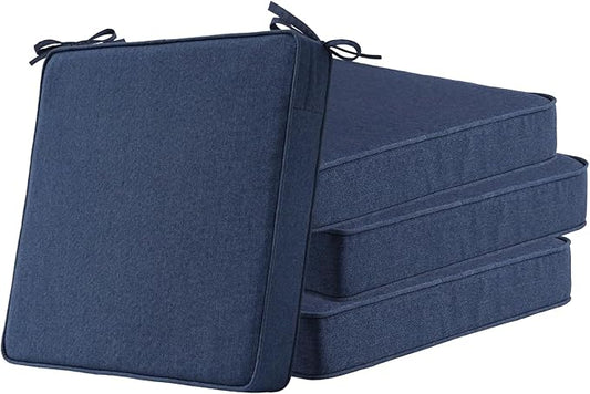 Sunbrella Square Corner Seat Cushions, 18.5" x 16" x 3", Set of 4, Indoor Outdoor Water Repellent Universal Chair Pads with Ties for Patio Furniture, Garden Dining Chairs, Specrtum Indigo-VerdiqueGarden