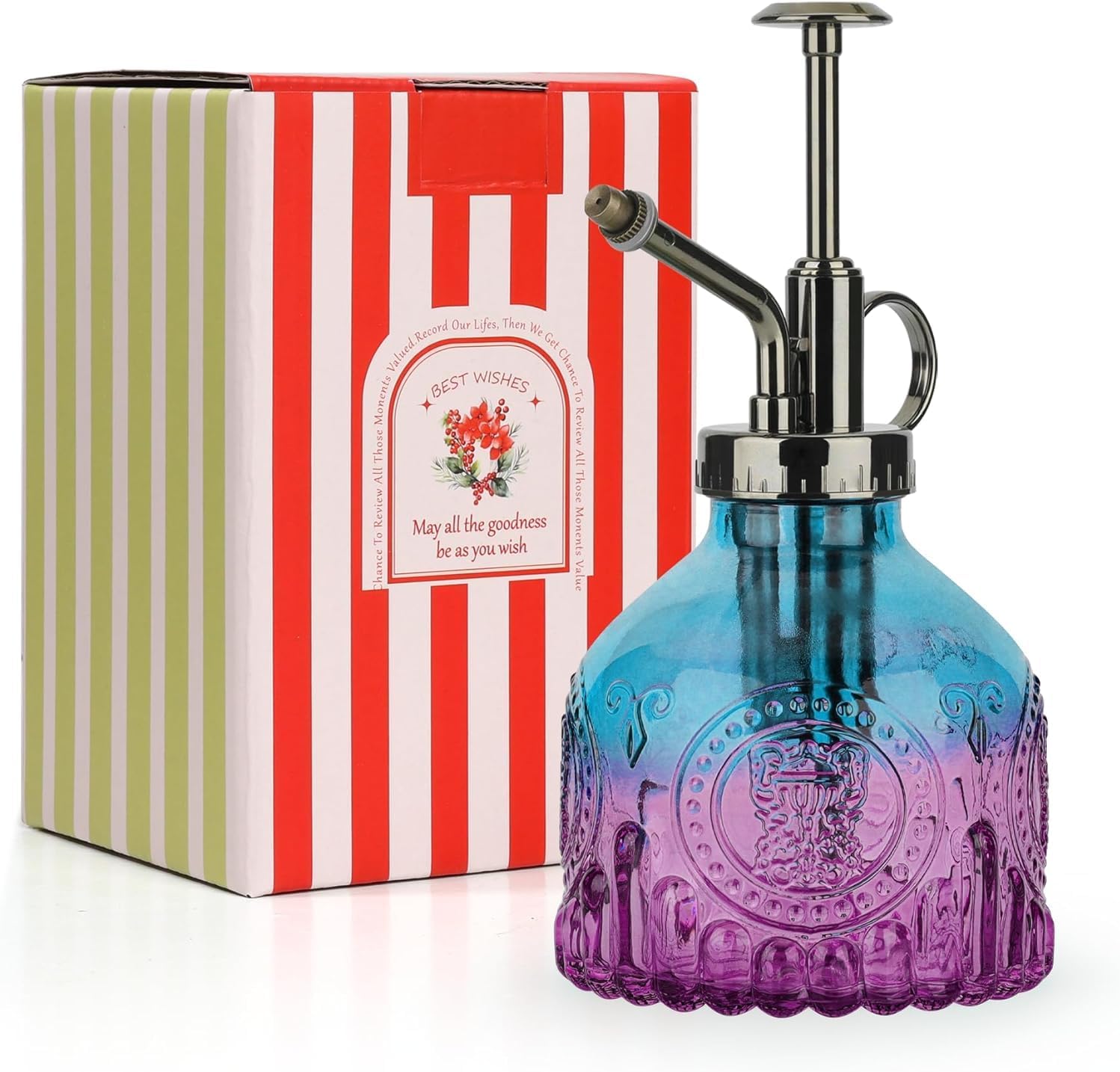 T4U Glass Plant Mister 200ML, Vintage Spray Bottle with Top Pump, Fine Mist Garden Flower Sprayer Small Decorative Spritzer Watering Can Gift for Indoor Outdoor Succulent House Plant (Gradient Color)-VerdiqueGarden