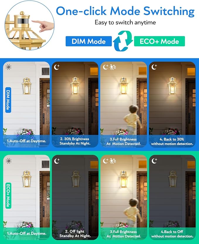 VIANIS Outdoor Wall Lights Lantern, 2 Pack Gold Motion Sensor Proch Light, Dusk to Dawn Weather Resistant Exterior Lights for House Sconce, Waterproof Garage Lights with Clear Glass Shade-VerdiqueGarden