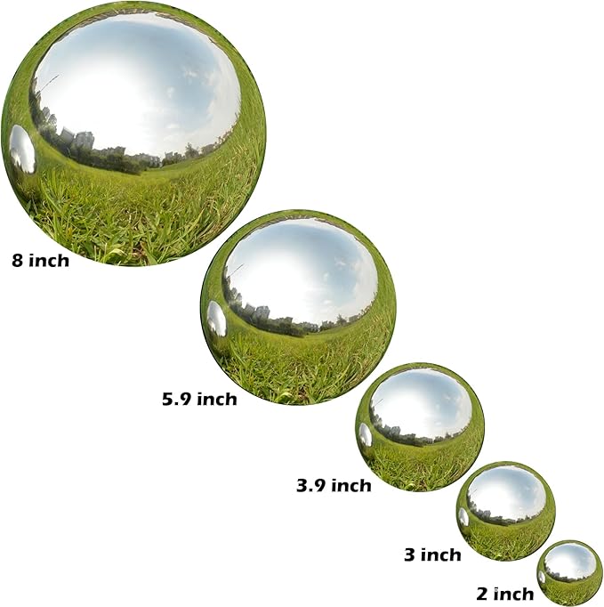 Nerien Gazing Ball, Stainless Steel Garden Mirror Globe, Polished Ornament Sphere, Hollow Floating Reflective Hemisphere, for Home Outdoor Pond Housewarming Swimming Pool Decoration, Silver, 8Pcs-VerdiqueGarden