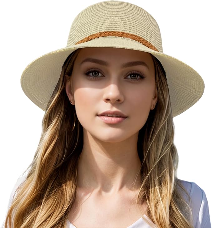 Beach Sun Straw Hats for Women, Summer Sun Protection Foldable Packable Wide Brim Hat-VerdiqueGarden