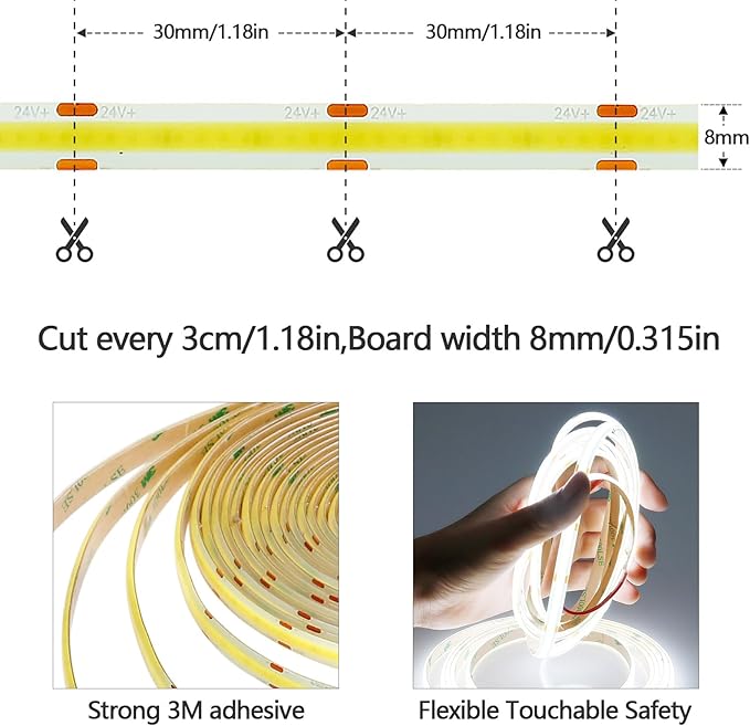 10M/32.8ft 24V COB LED Strip Light Waterproof IP65 Cool White 6000K Uniform Glow 3840LEDs CRI 93+ Flexible LED Tape Lights for DIY Cabinet Bedroom Kitchen Home Decor(No Power Supply)-VerdiqueGarden
