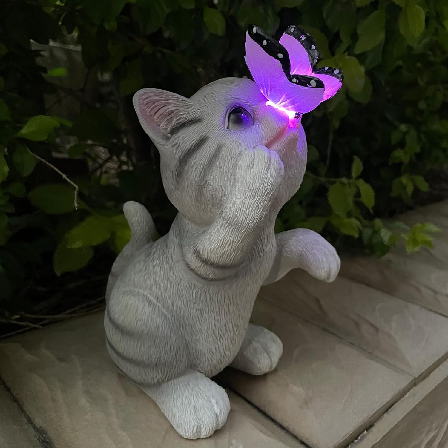Solar Cat Outdoor Figurines Garden Decor with Butterfly Cat Statue Light for Lawn Ornaments Porch Patio Balcony Yard Decorations Outdoor Birthday Gifts for Women Grandma Mother’s Day-VerdiqueGarden