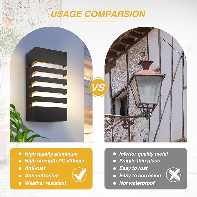 Outdoor Wall Light 12W LED Modern Wall Sconce Lamp Exterior Wall-Mounted Garden Corridor Porch Patio Light Waterproof LED Wall Light Fixture for Outdoor Lighting Warm White 300lm-VerdiqueGarden