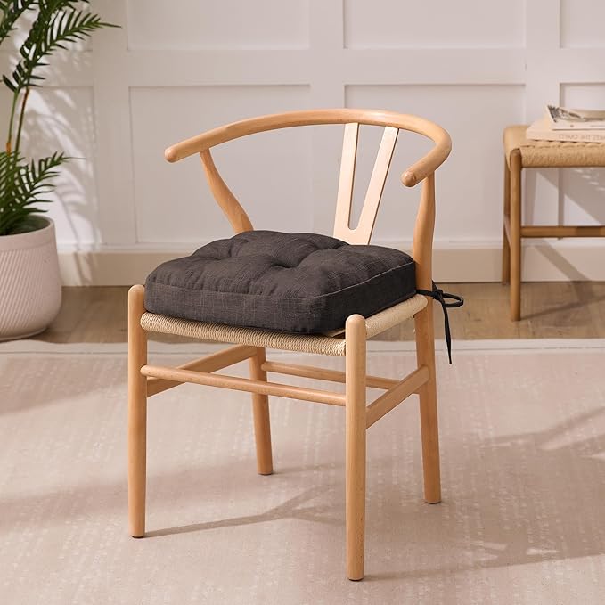 Chair Cushions for Dining Chairs, Dining Chair Cushions, Tufted Indoor Chair Pads with Ties & Non Slip Backing, Seat Cushions for Kitchen Chairs 16.5” x 16.5” x 3.5”, Set of 4, Brown-VerdiqueGarden