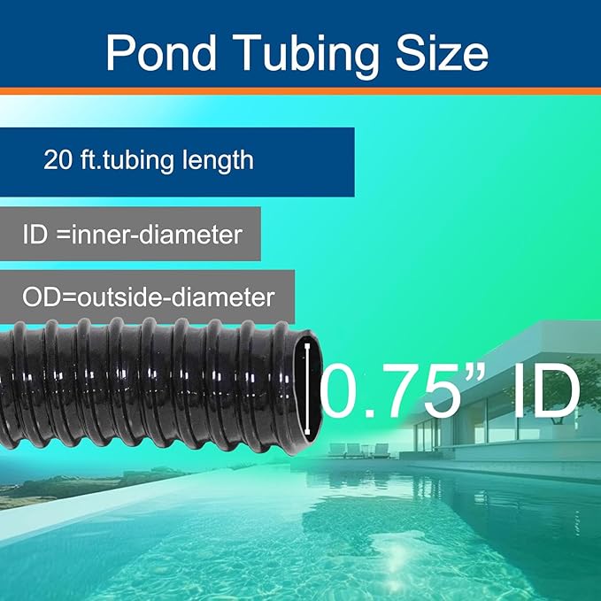 0.75 Inch Pond Tubing, 3/4" ID Corrugated Water Pipe, 20 Feet Length Flexible PVC Hose Pipe with Pipe Fittings, Aquarium, Pond Waterfall, Garden Pond Pump Drainage Tube Black-VerdiqueGarden
