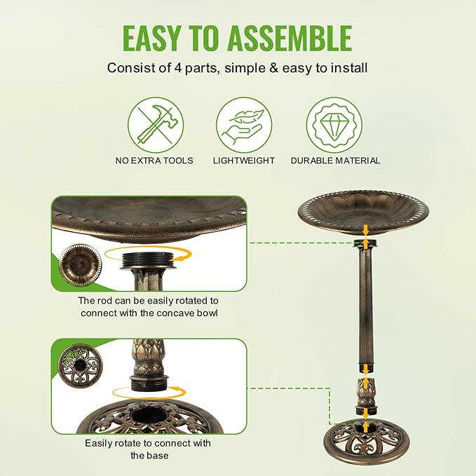 Backyard Expressions Outdoor Garden Bird Bath - Bronze - Weather Resistant Polyresin - 27 Inch-VerdiqueGarden