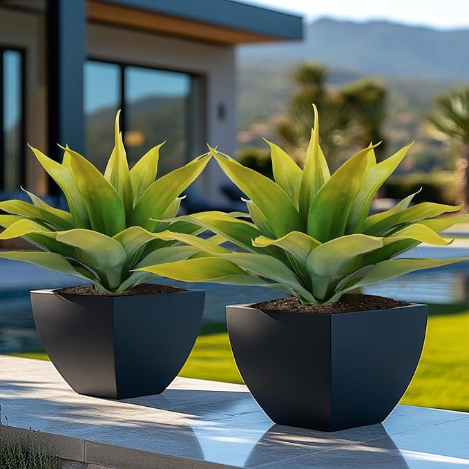 Artificial Agave Plants,Large UV Resistant Fake Agave Planters for Indoor and Outdoor Decorating Tropical Plant Succulents Greenery Indoor Decor (2Pack,22" Yellow)-VerdiqueGarden