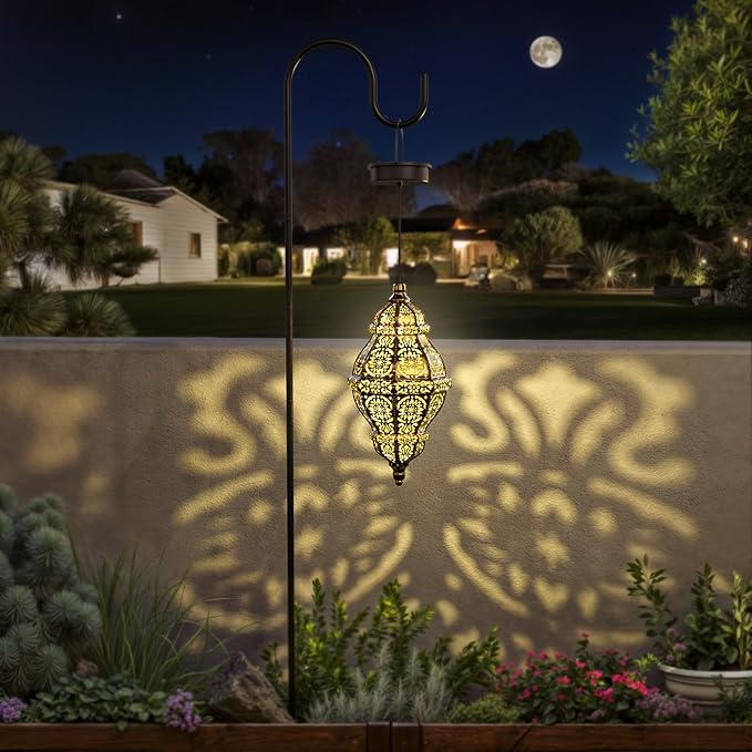 Twinkya 2 Pack Hanging Solar Lights Outdoor Garden Decor, Waterproof Plastic Moroccan Solar Powered Lantern Lamp, Outside Decorations for Patio Yard Porch Backyard Decor, Gardening Gifts for Women Mom-VerdiqueGarden
