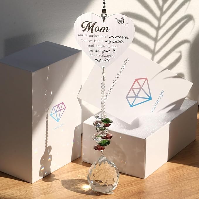 Memorial Gifts for Loss of Mom, Sympathy Gifts for Loss of Mom, Mom in Heaven Memorial Crystal Suncatcher for Window Home Decor (Mom)-VerdiqueGarden