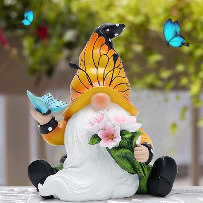 Hodao Spring Butterfly Gnomes Decorations Butterfly Gnomes Ornaments Scandinavian Tomte Elf Decor Summer Butterfly Gnomes Figurines for Outdoor Garden Decor Birthday Gifts for Mom, Women, Grandma-VerdiqueGarden