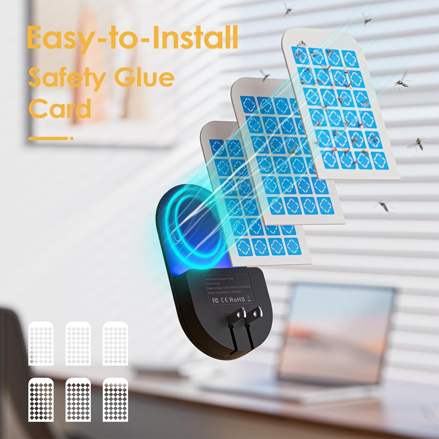 Flying Insect Trap, 2 in 1 Indoor Plug-in Fruit Fly Trap, 1 Trap Black and 6Glue Cards, Fruit Fly Traps for Gnat, Moth, Mosquito, Suitable for Every Part of The Home-VerdiqueGarden