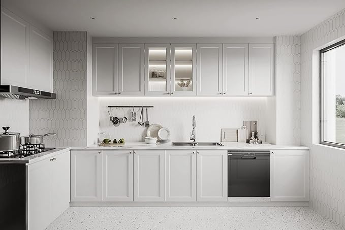 Dimoon 236''x23.6'' White Thicken Peel and Stick Wallpaper Contact Paper Modern Self Adhesive Wall Paper Removable Renter Friendly Textured Solid Color Shelf Vinyl Roll (236''x23.6'',White Thicken)-VerdiqueGarden