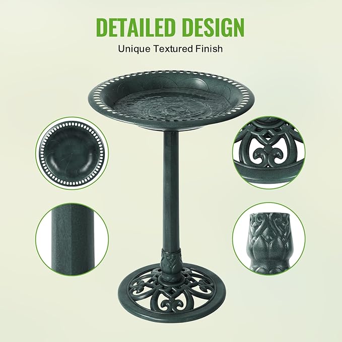 Backyard Expressions Outdoor Garden Bird Bath - Green - Weather Resistant Polyresin - 27 Inch-VerdiqueGarden