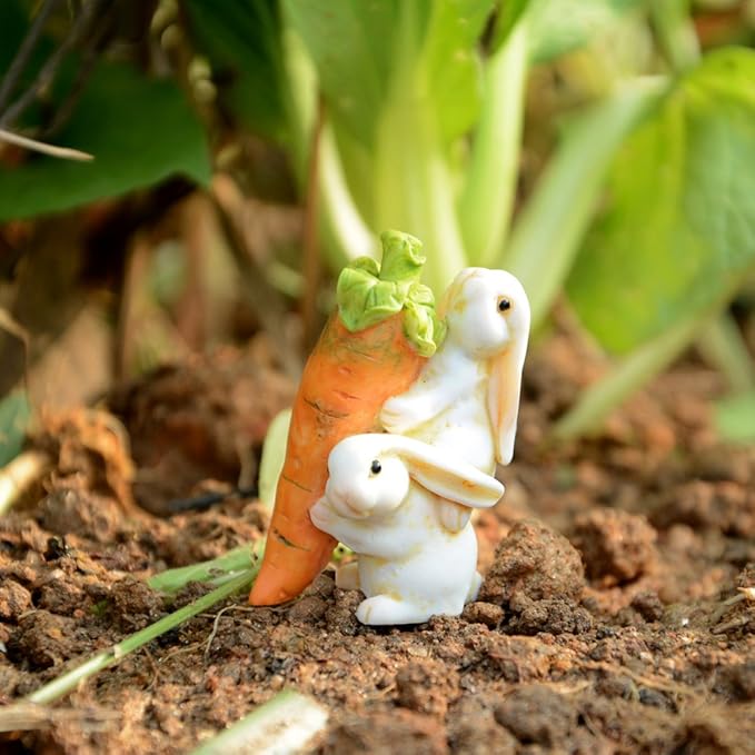 Top Collection Miniature Fairy Garden and Terrarium Statue, Rabbits Carrying Carrot-VerdiqueGarden