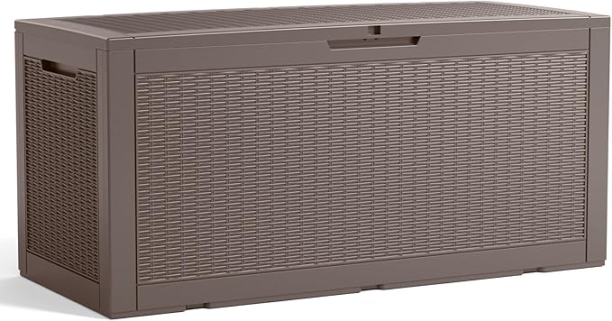100 Gallon Resin Deck Box, Lockable Patio Outdoor Storage Box for Furniture, Garden Tools and Tools Storage, Waterproof Outside Storage Boxes - Grey-VerdiqueGarden