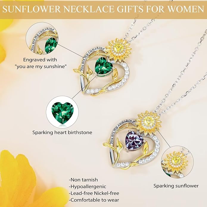 Iefil Valentines Day Gifts for Her - 925 Sterling Silver Sunflower Necklaces for Women, You Are My Sunshine Necklaces, Anniversary Birthday Gifts for Women Wife Girlfriend