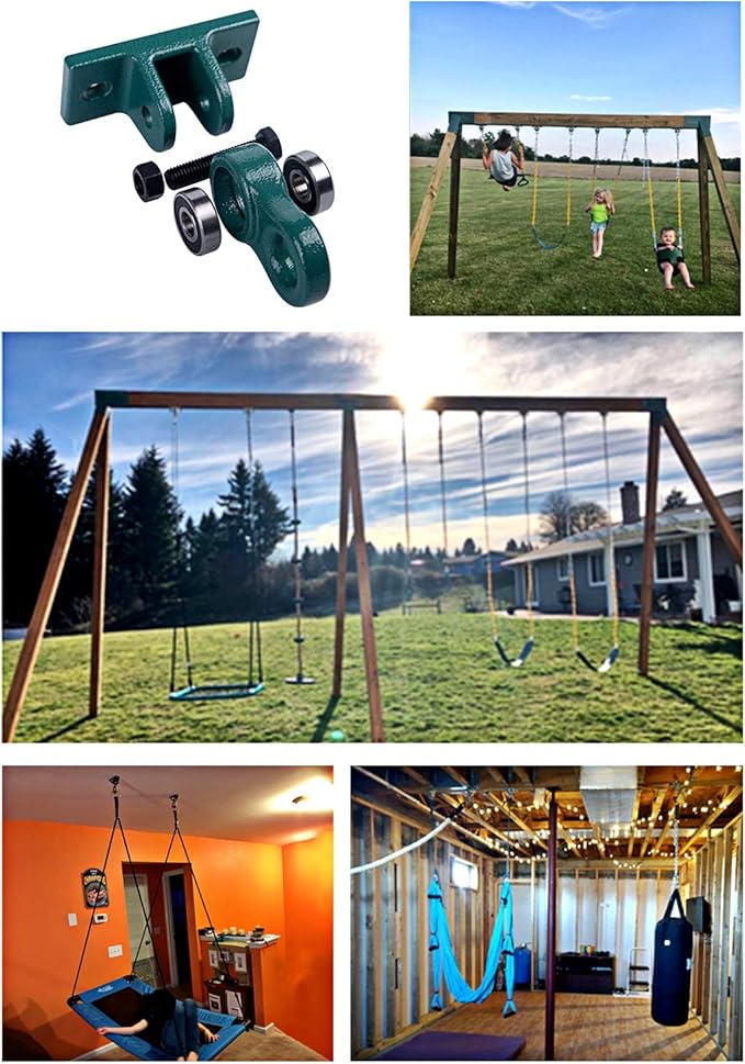 Heavy Duty Green Swing Hangers Screws Bolts Included Over 5000 lb Capacity Playground Porch Yoga Seat Trapeze Wooden Sets Indoor Outdoor (4 Pack)-VerdiqueGarden
