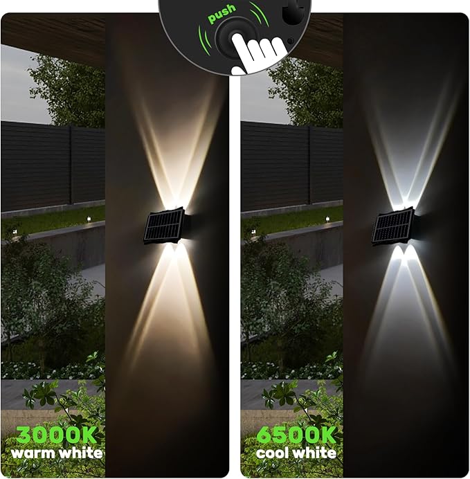 4LED Solar Wall Lights, Up and Down Lighting Solar Light Outdoor Waterproof IP65, 6500K/3000K Solar Fence Light for Yard Garden Garage Christmas Decorations (4 Pack)-VerdiqueGarden