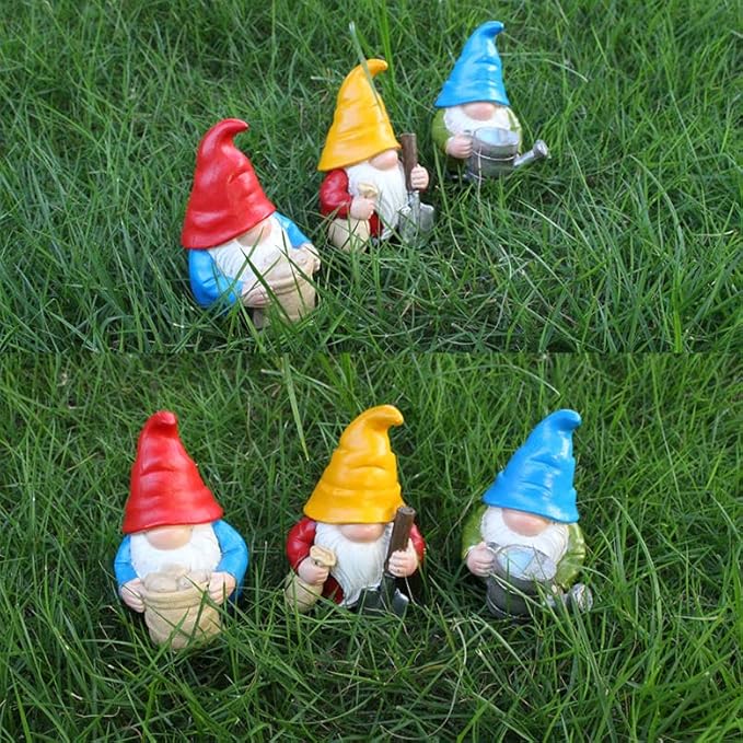 Set of 3 Mini Garden Gnome Statues - Resin Figurines for Indoor and Outdoor Decoration - Whimsical Mini Ornaments for Home, Patio, Yard, and Garden Decor-VerdiqueGarden