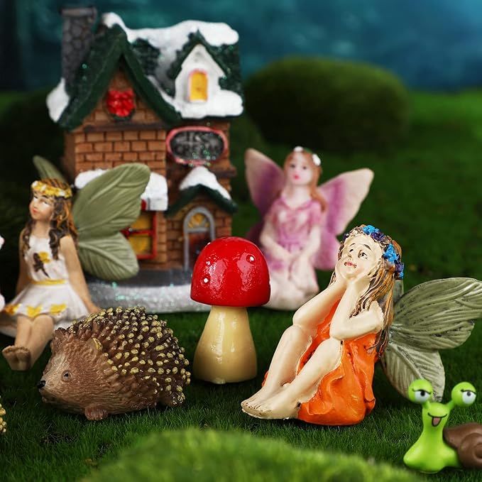 Roowest 16 Pcs Garden Accessories Miniatures Fairies Kit Resin Hedgehogs Cute Tiny Mushroom Miniature Figurines Mini Garden Lawn Yard Micro Landscape Ornaments for Home Decorations Outside-VerdiqueGarden
