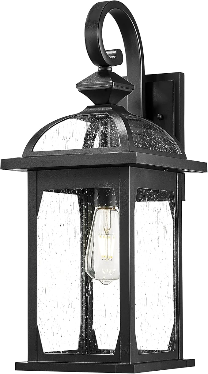 zeyu 22 Inch Outdoor Wall Light Sconce, Large Exterior Wall Light Fixture for House Porch, Die-Cast Aluminum with Seeded Glass, Black Finish, ZD100B-M BK-VerdiqueGarden