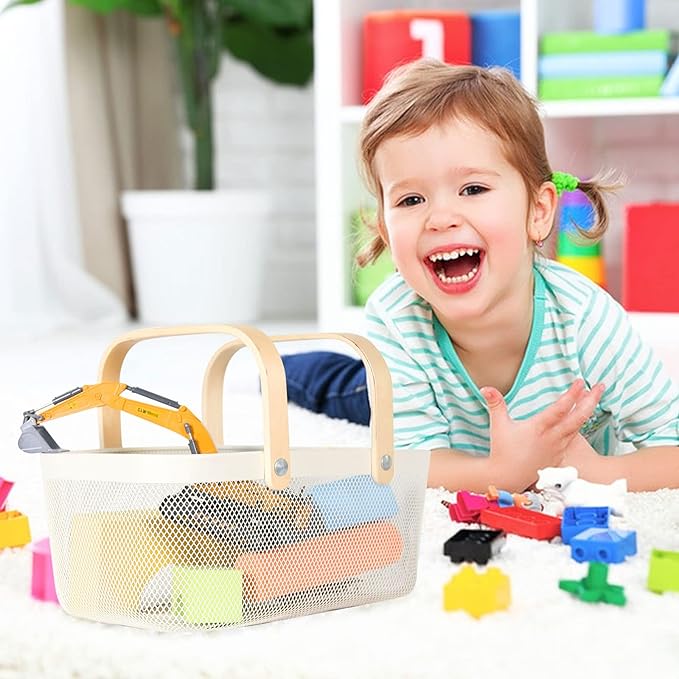 Garden Harvest Basket,Delicate Harvest Basket for Garden Vegetables,Practical Metal Mesh Wire Basket with Handle Suitable for Bathroom,Cabinet,Kitchen(White)-VerdiqueGarden