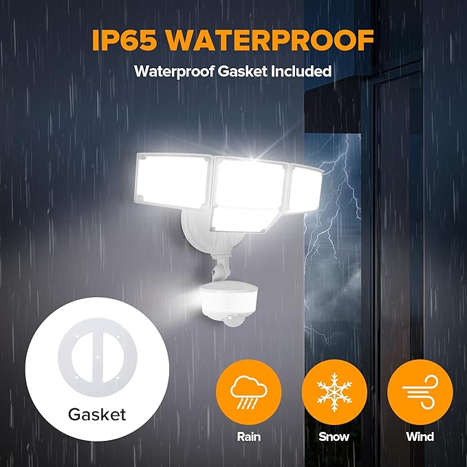 LUTEC 84W 9500LM LED Security Light Motion Sensor Outdoor Lights with Night Light, 4 Head LED Flood Lights Outdoor 5000K Daylight, IP65 Waterproof, Motion Detected Lights for Outside (White)-VerdiqueGarden
