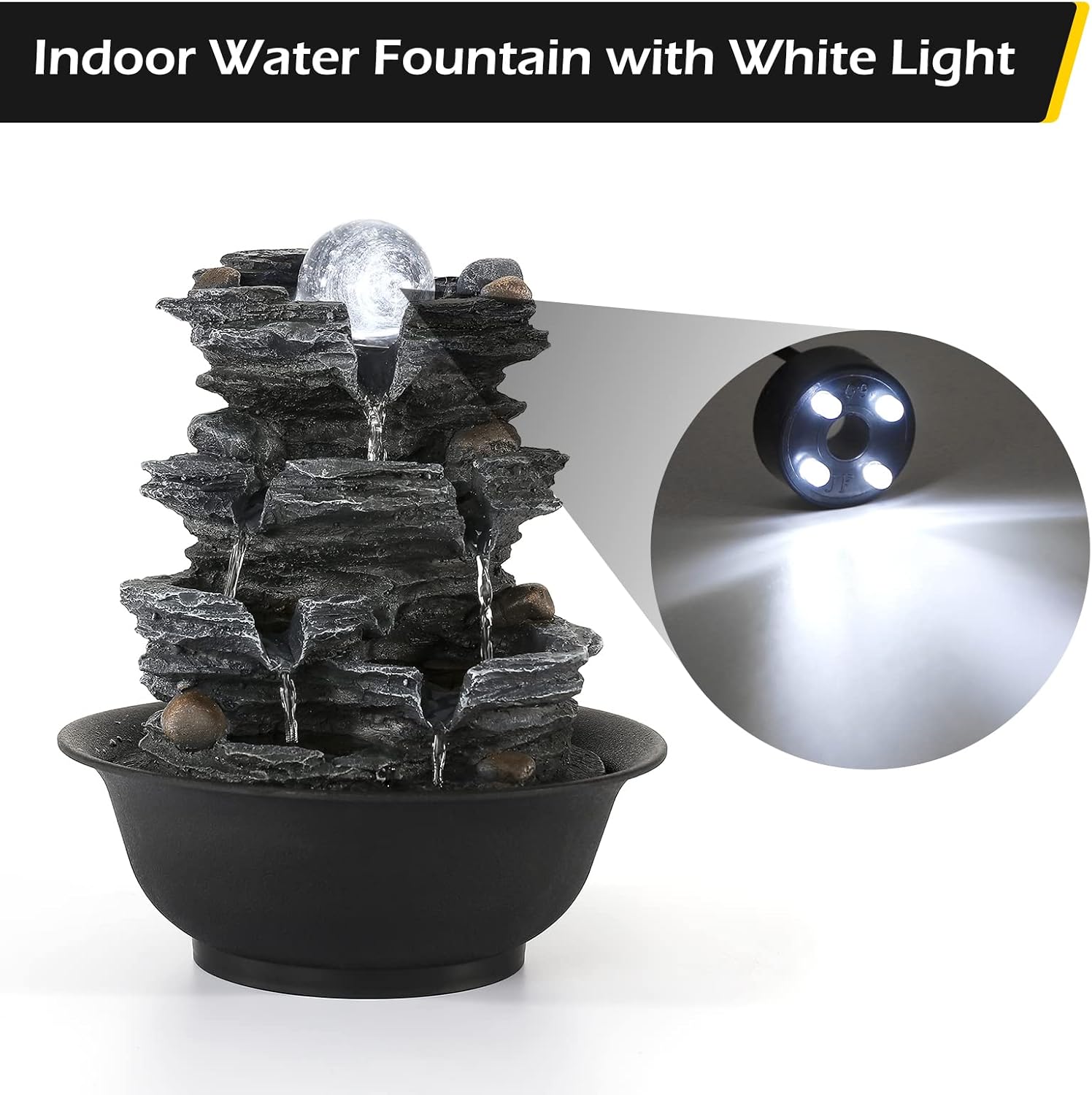Dyna-Living Tabletop Water Fountain Indoor Waterfalls Fountains with White LED Light Decorative Feng Shui Tabletop Fountain with Automatic Pump-VerdiqueGarden