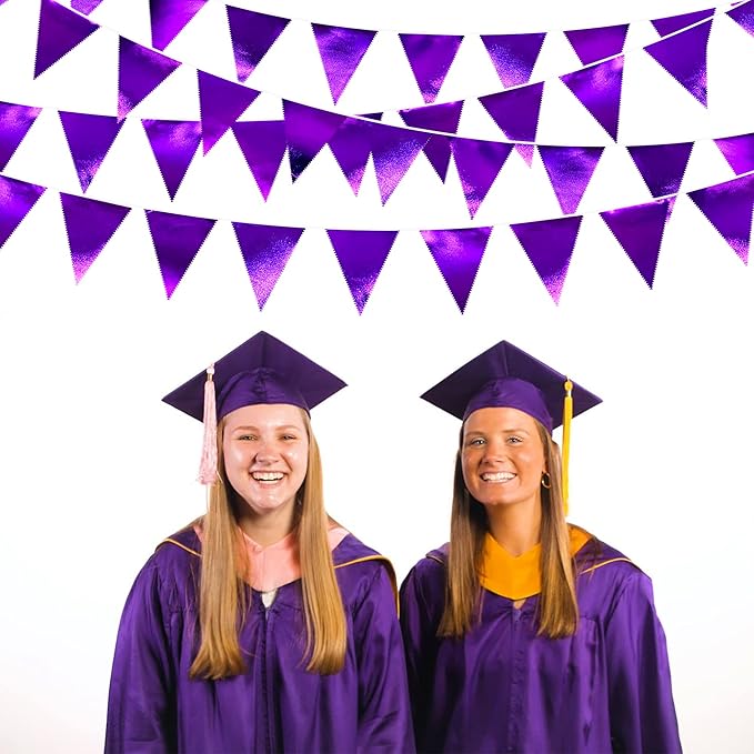 Purple Party Decorations Triangle Pennant Banner Flag Dark Purple Metallic Fabric Bunting Garland for Graduation Wedding Bridal Shower Birthday Anniversary Holiday Halloween Disco Party Supplies-VerdiqueGarden