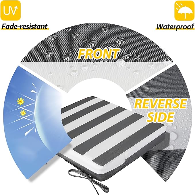 AAAAAcessories Outdoor Seat Cushions for Chairs, Waterproof, Fade-Resistant Patio Furniture Replacement Cushions, 21" x 21" x 4", Set of 2, Gray Cabana Stripe-VerdiqueGarden