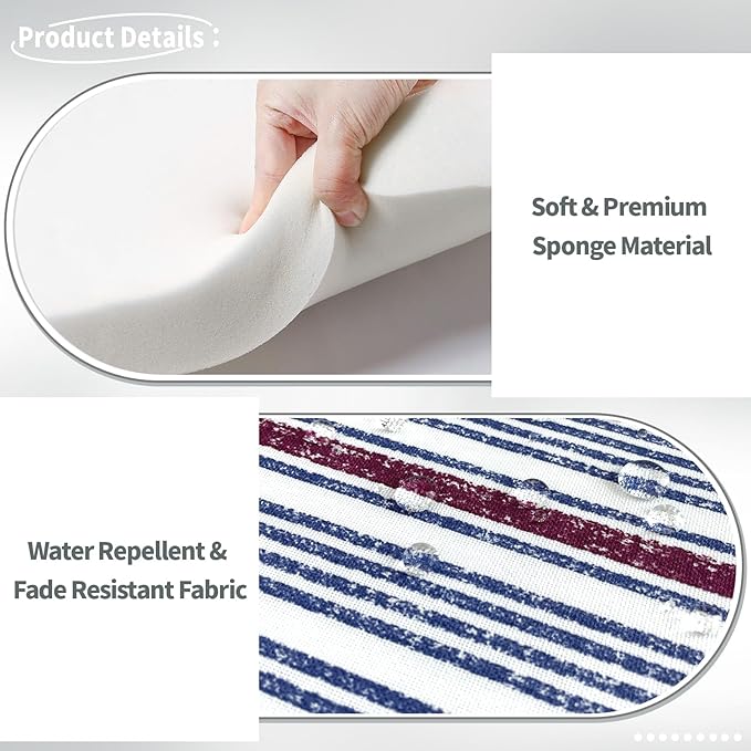 Indoor/Outdoor Chair Cushions 16x17 Inch, Patio Chair Cushions with Ties, All Weather Seat Cushions for Patio Furniture Home Garden Chair Use, Set of 2, Stripe Denim Blue-VerdiqueGarden