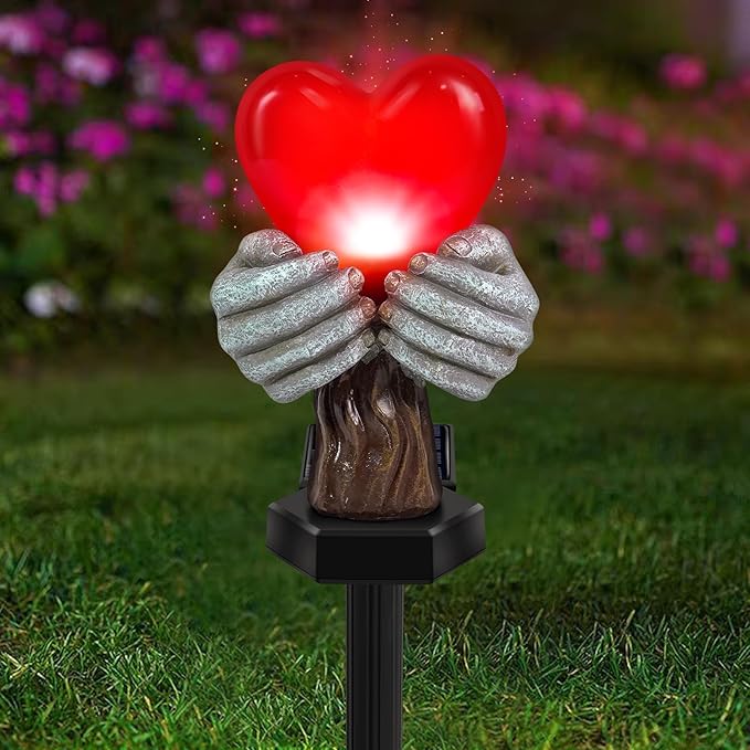 Solar Garden Lights Outdoor,Solar Red Heart Stake Lights,Garden Statue Lights Heart Lights Birthday Gifts for Women Mom Grandma Her,Valentine's Theme Decor for Lawn Yard Pathway Cemetery Porch-VerdiqueGarden