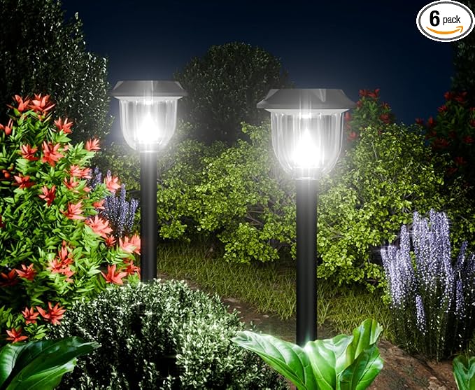 AOSEA 2 Pack Solar Outdoor Lights, IP 65 Waterproof Solar Powered Driveway Lights, Auto On/Off Path Landscape Lighting for Yard, Patio, Landscape, Pathway, Cool White-VerdiqueGarden