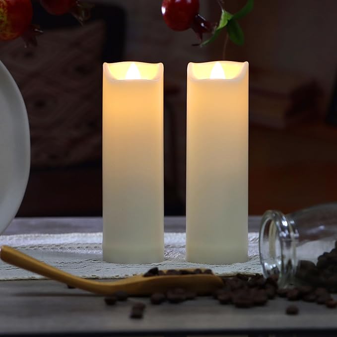 CANDLE CHOICE Waterproof Outdoor Battery Operated Flameless Candles with Auto Timer Flickering Plastic Resin Electric LED Slim Pillar Lights for Lantern Patio Garden Wedding Decorations 2”x7” 2 Pack-VerdiqueGarden