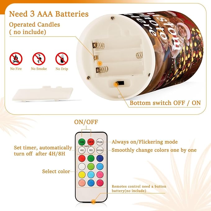 Personalized Flickering Flameless Candles, Custom Photo LED Candles Set of 2, Remote Timer Battery Operated Candle for Valentine Wedding Birthday-VerdiqueGarden