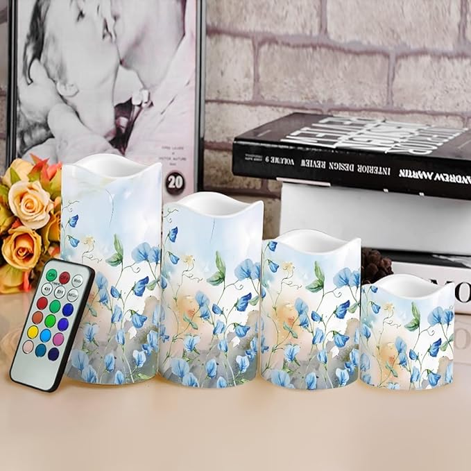 Ystardream Blue Flower Led Flameless Candles Valentine's Day Decorations Electric Christmas Candles for Windows,Unscented,Safe for Families with Pet(s) or Young Child(ren)-VerdiqueGarden