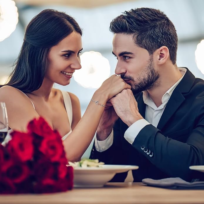 Iefil Valentines Day Gifts for Her - 925 Sterling Silver Rose Heart Birthstone Bracelets, Anniversary Birthday Gifts for Women Wife Mom Daughter, 6"+2"