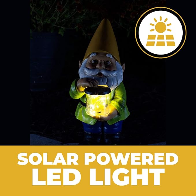 VP Home Jar Garden Gnomes Lawn Gnome with Solar Light Great Addition for Your Garden Solar Powered Knome Gifts for Outside Patio Lawn (Yellow Hat)-VerdiqueGarden