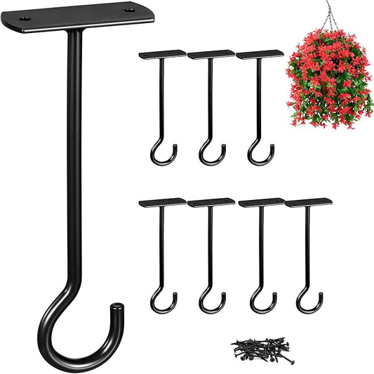 Hanging Plant Bracket 6inch Metal Plant Hook Shepherds Hook Decorative Wall Plant Hanger for Hanging Lanterns, Bird Feeder, Flower Basket, Home Decor Indoor & Outdoor 8 Pack Black-VerdiqueGarden