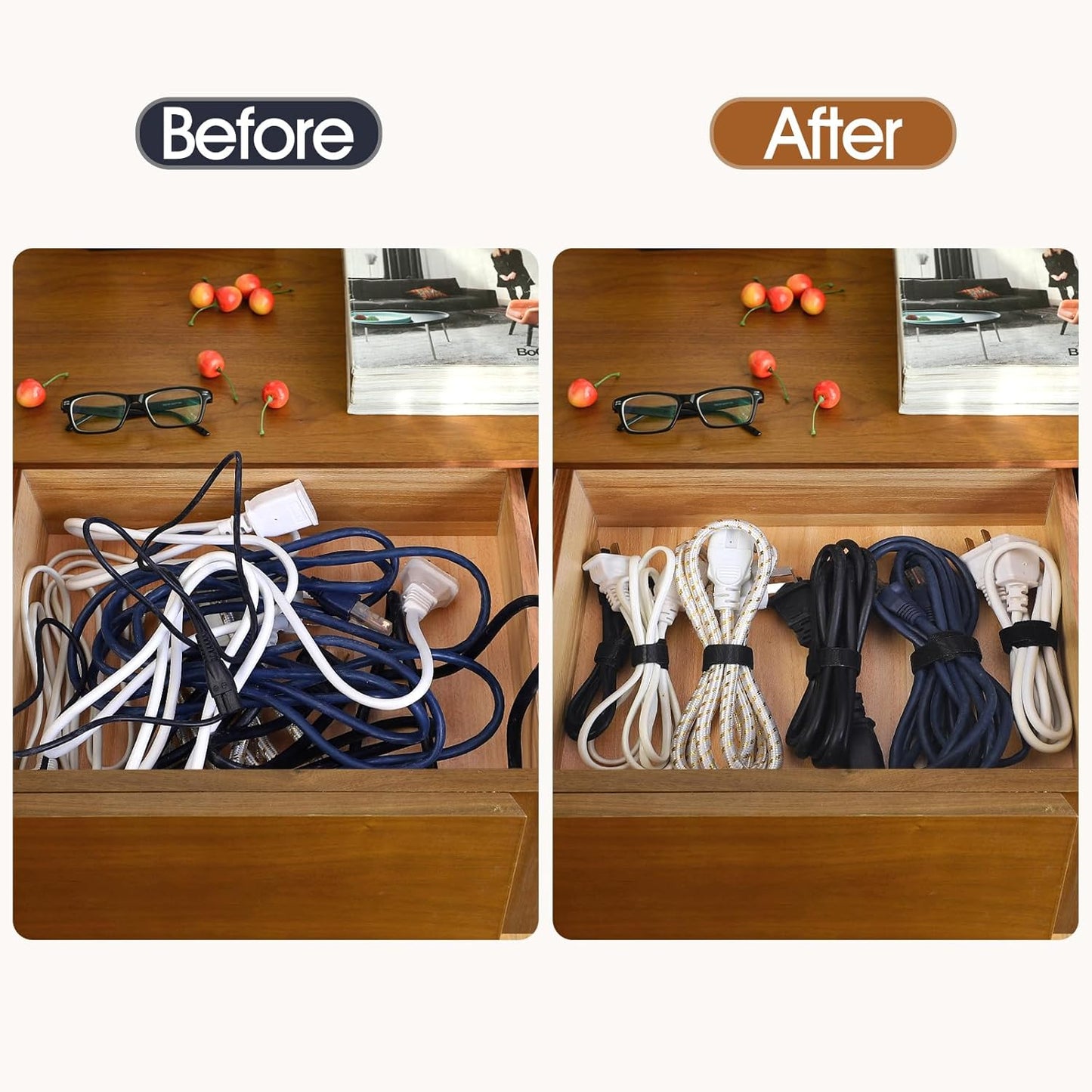 200PCS Reusable Cable Ties Wire Ties Cord Organizer Cable Organizer Adjustable Cable Management Black 4+6+8+10 inch-VerdiqueGarden