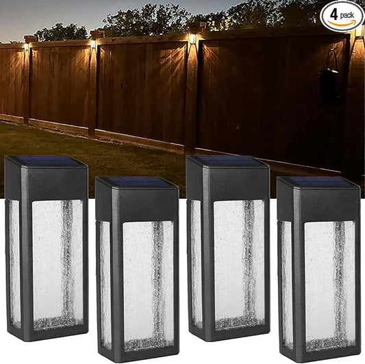 GOODFOEVER 4 Pack Solar Fence Lights Solar Post Accent Light/Wall Light for Outdoor, Yard, Fence, Porch and Garage, Body in Aluminum and Glass Waterproof-VerdiqueGarden