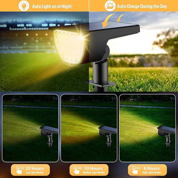 Solar Lights Outdoor Waterproof IP65, 76 LED 3 Lighting Modes Solar Spot Lights Outdoor Yard Garden Landscape Pathway (Warm White, 4 Pack)-VerdiqueGarden