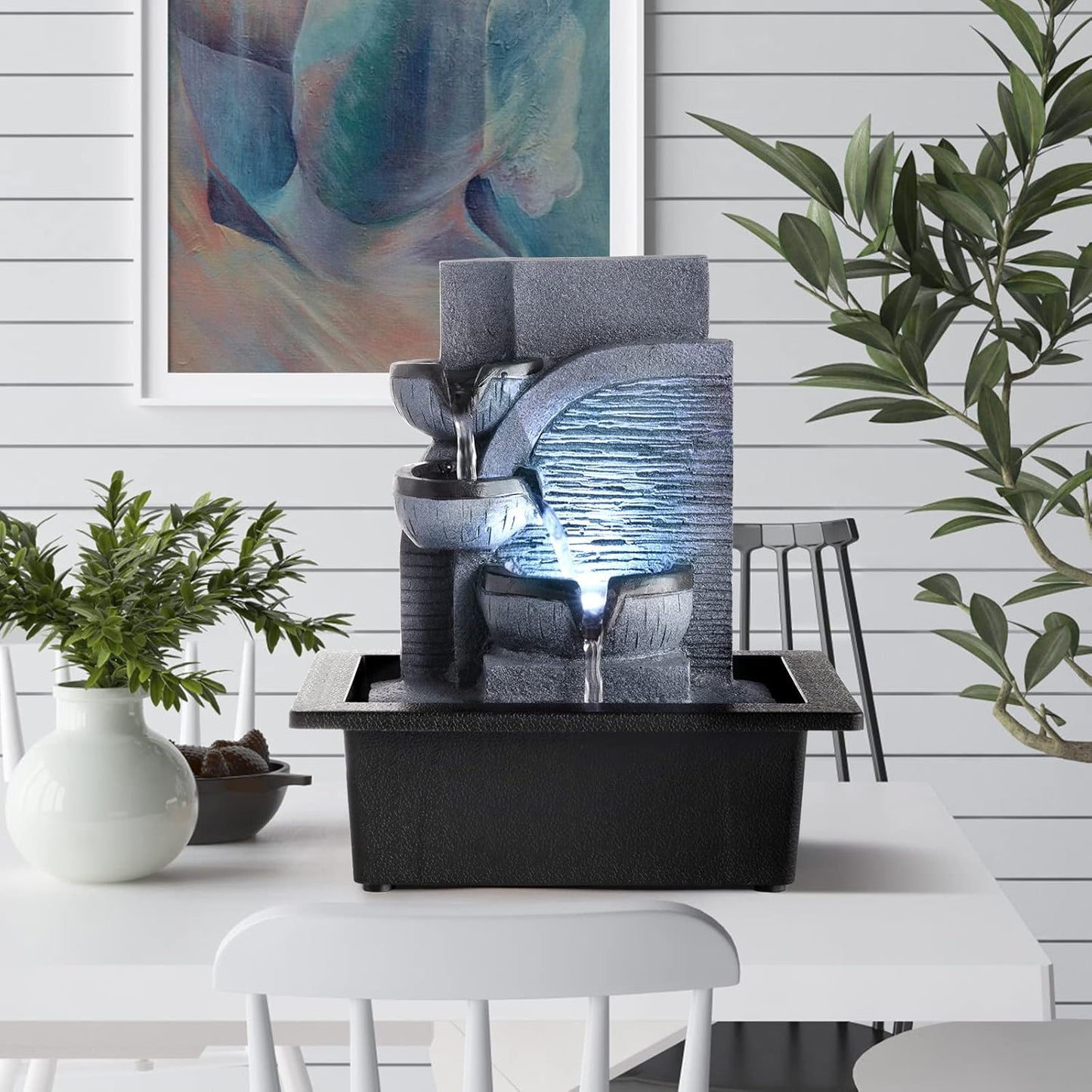 WICHEMI Water Fountains Indoor Waterfall Fountain Tabletop Fountain with LED Light Water Feature Indoor Zen Meditation for Home and Office Indoor Spaces Decor (Style 6)-VerdiqueGarden