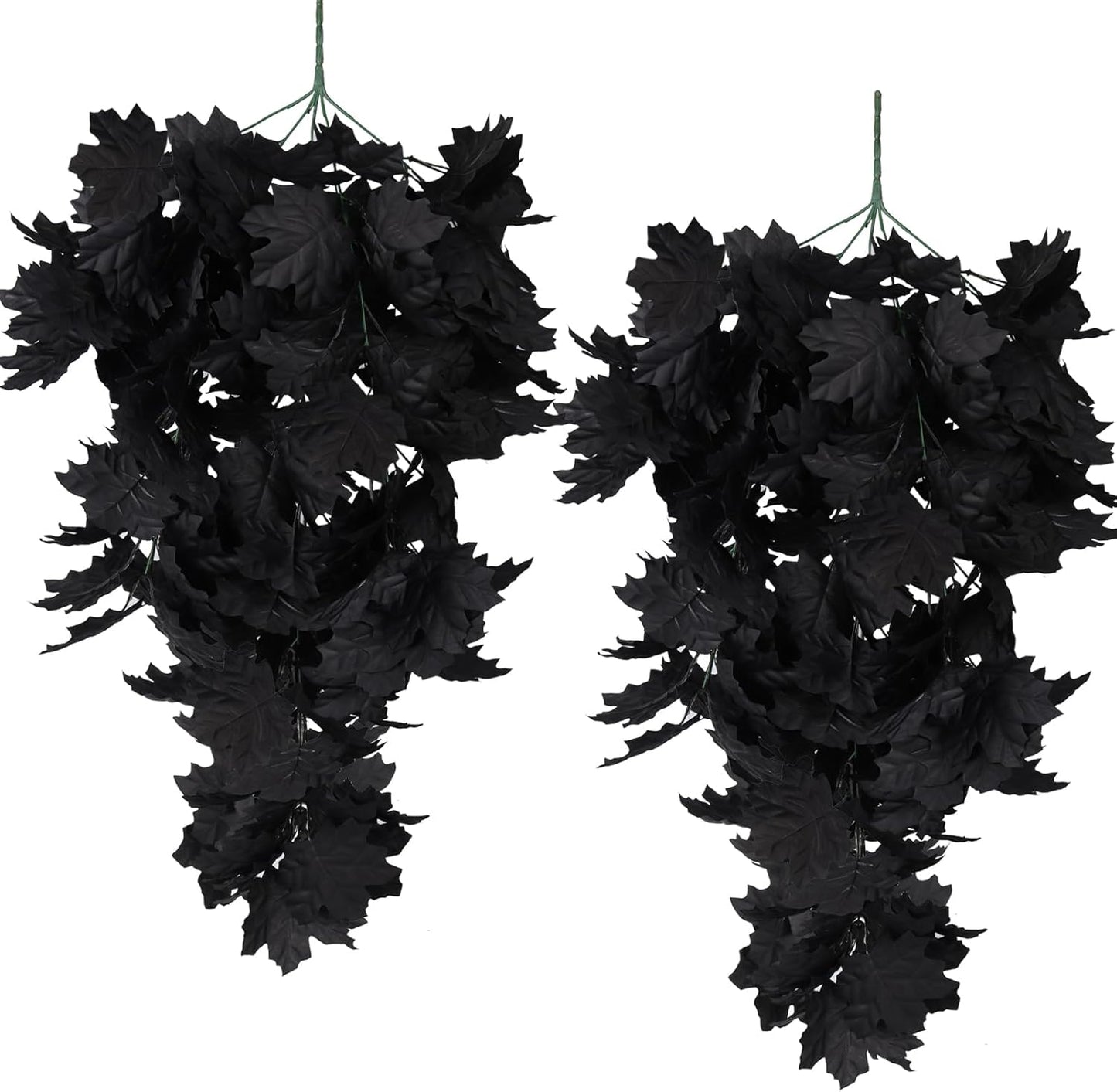 RECUTMS Black Maple Leaf Garland 2PCS Artificial Hanging Fall Halloween Maples Leaves Swag Plants 2.5ft Faux Silk Autumn Garlands for Indoor Outdoor Thanksgiving Party Home Room Fireplace Patio Decor-VerdiqueGarden