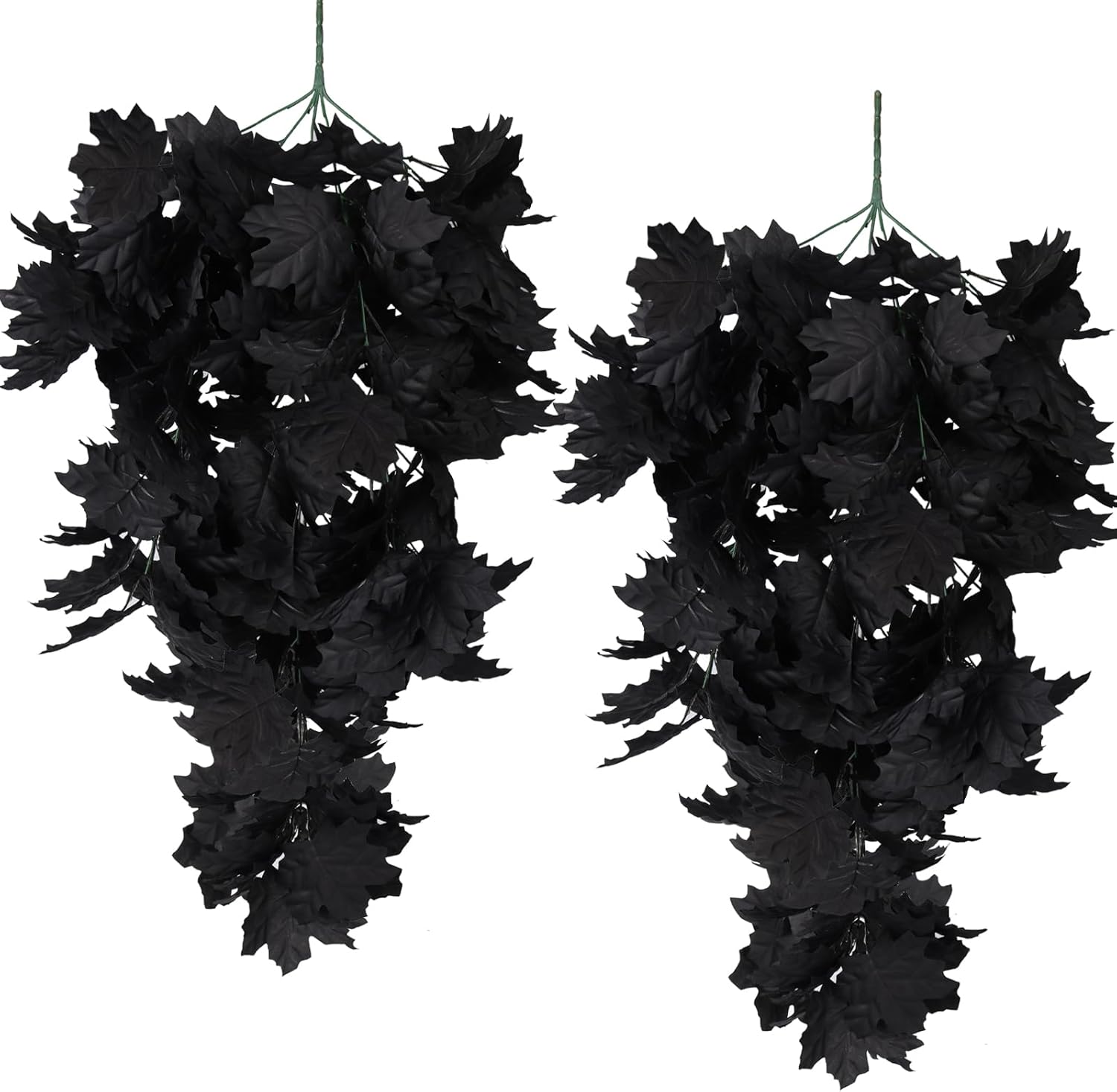 RECUTMS Black Maple Leaf Garland 2PCS Artificial Hanging Fall Halloween Maples Leaves Swag Plants 2.5ft Faux Silk Autumn Garlands for Indoor Outdoor Thanksgiving Party Home Room Fireplace Patio Decor-VerdiqueGarden