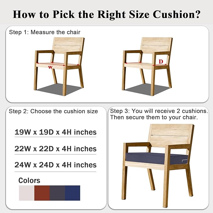 Outdoor Chair Cushions Set of 2 for Patio Furniture 24x24x4 Inch Waterproof Patio Chair Cushion 3 Year Color Fastness Square Elastic Foam Garden Sofa Couch Pads with Ties and Handle,Grey-VerdiqueGarden